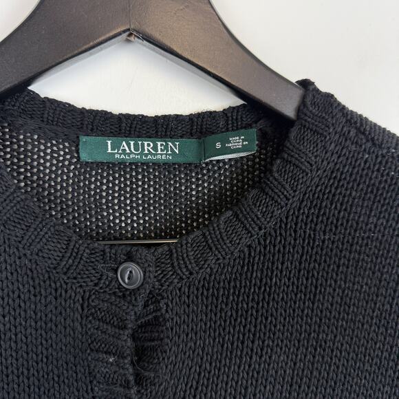 Lauren Ralph Lauren Cotton Knit Button Front Cardigan Sweater Black - S - Picture 3 of 7